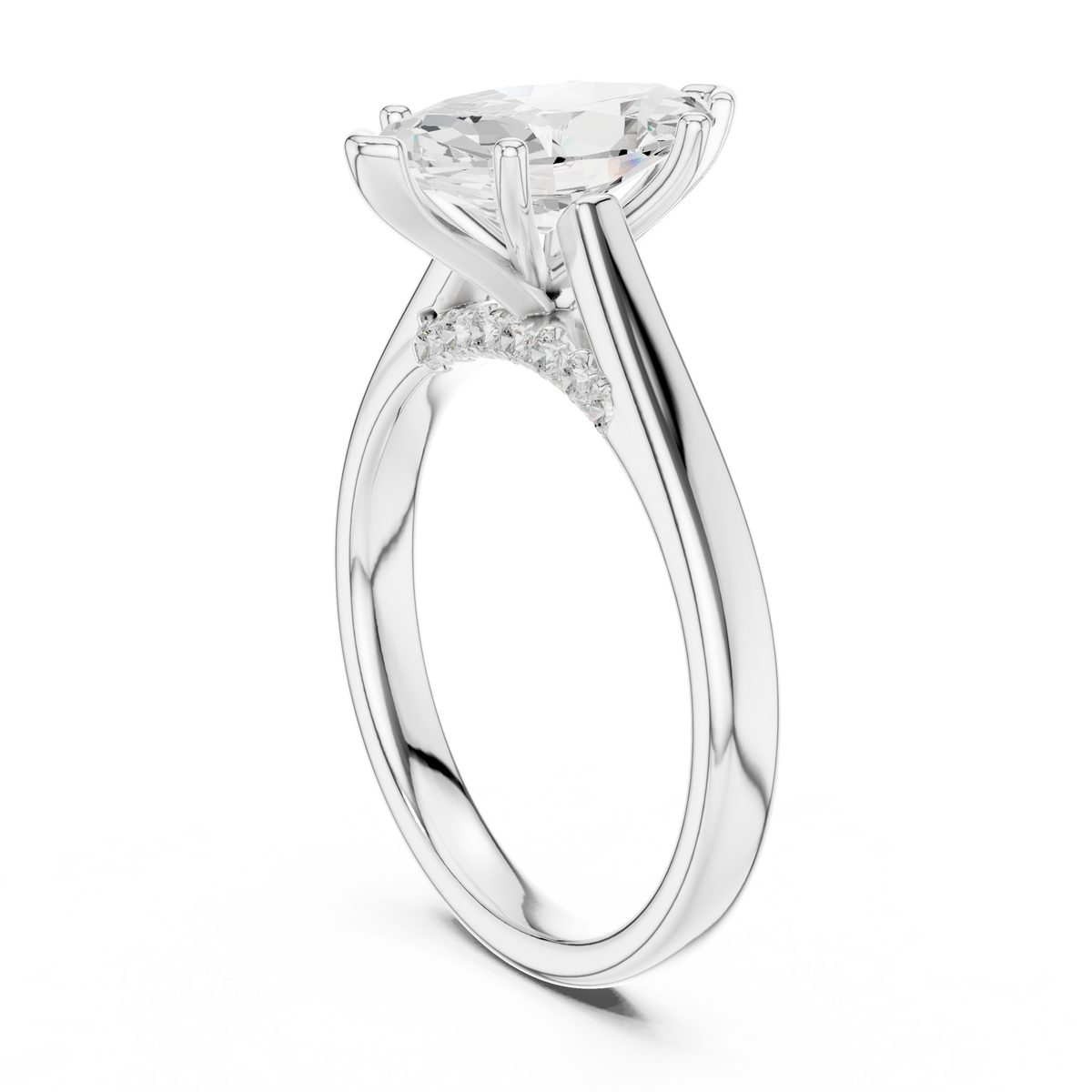 Solitairering met marquisegeslepen diamant en gesplitste ringscheen in witgoud — aanzicht 9