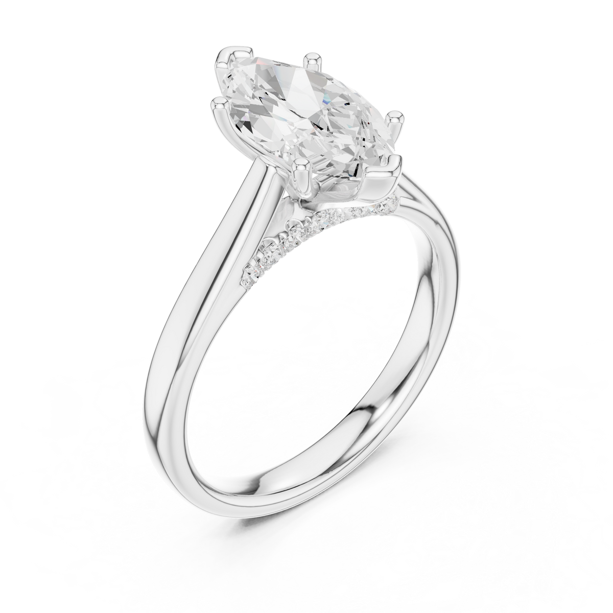 Solitairering met marquisegeslepen diamant en gesplitste ringscheen in witgoud — aanzicht 10