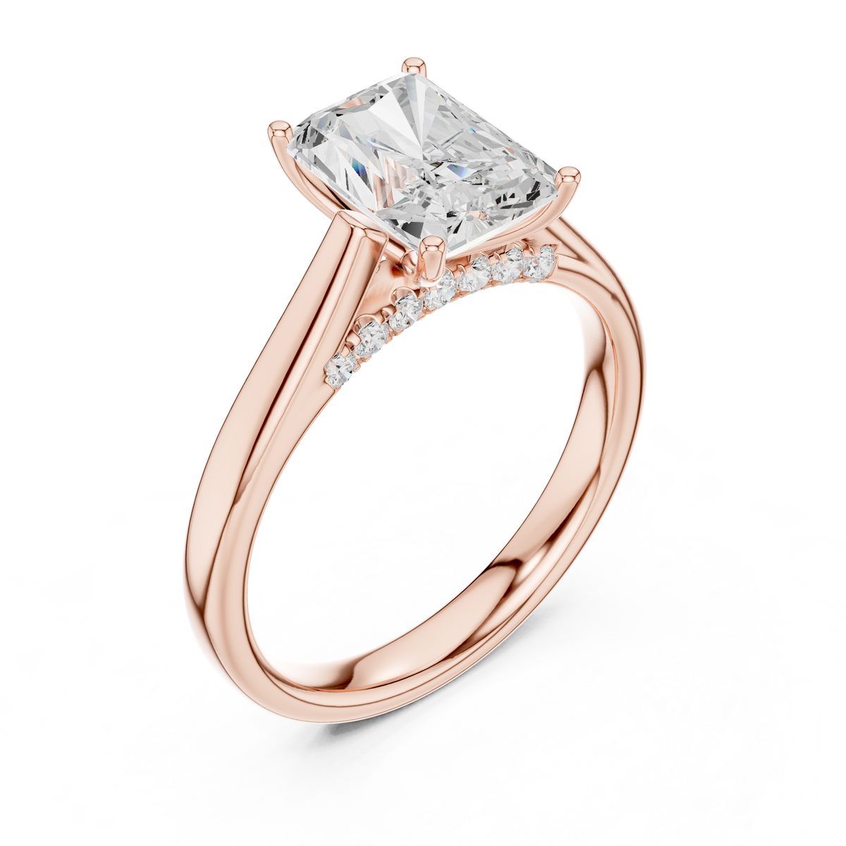 Ring met radiantgeslepen diamant en dubbele band in roségoud — aanzicht 7