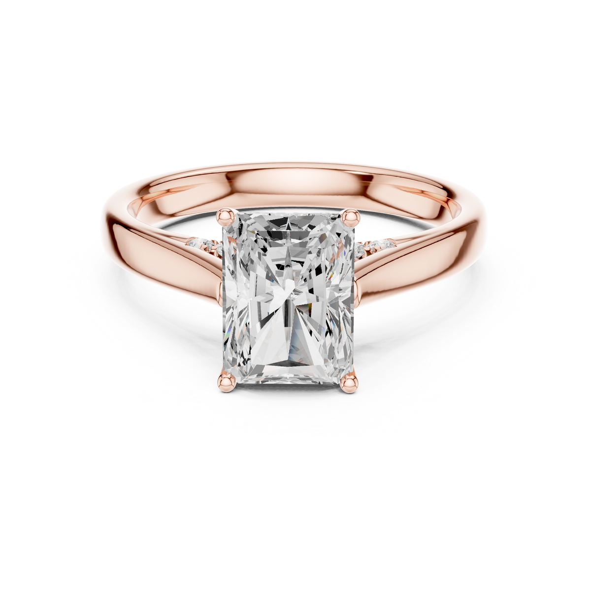 Ring met radiantgeslepen diamant en dubbele band in roségoud — aanzicht 2