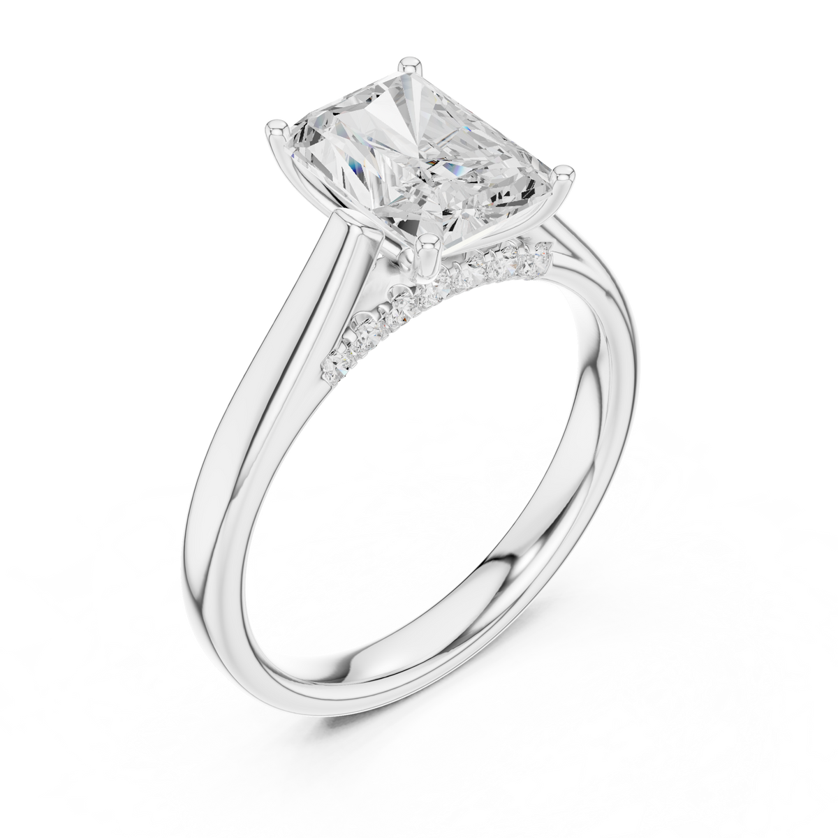 Ring met radiantgeslepen diamant en dubbele band in witgoud — aanzicht 10