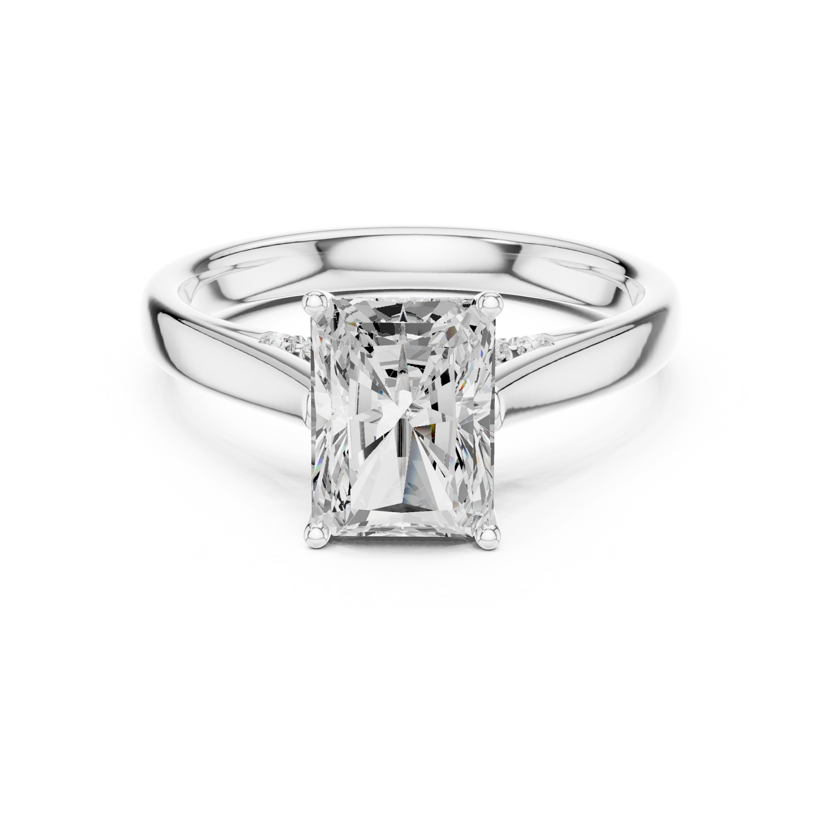 Ring met radiantgeslepen diamant en dubbele band in witgoud — aanzicht 3
