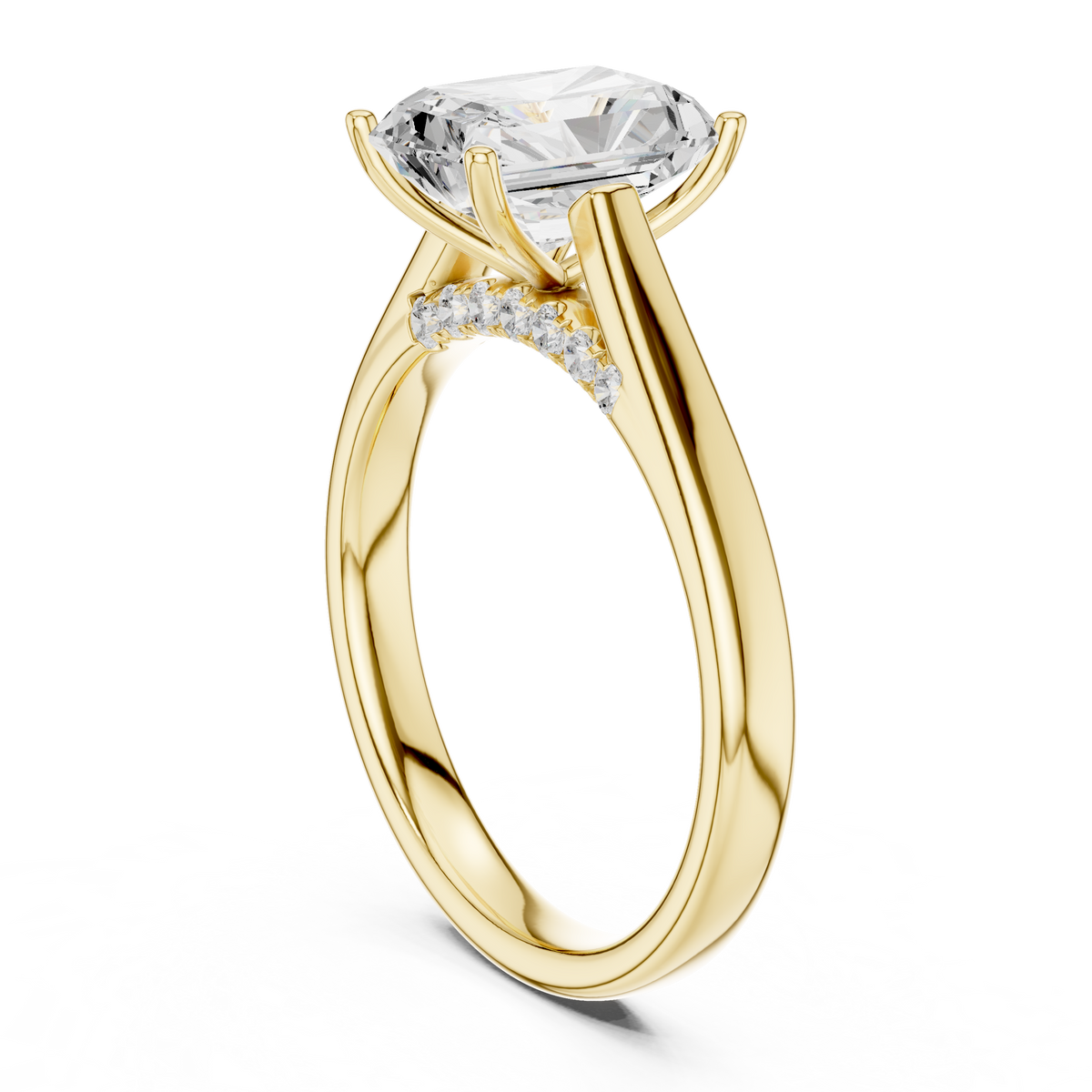 Ring met radiantgeslepen diamant en dubbele band in geelgoud — aanzicht 12