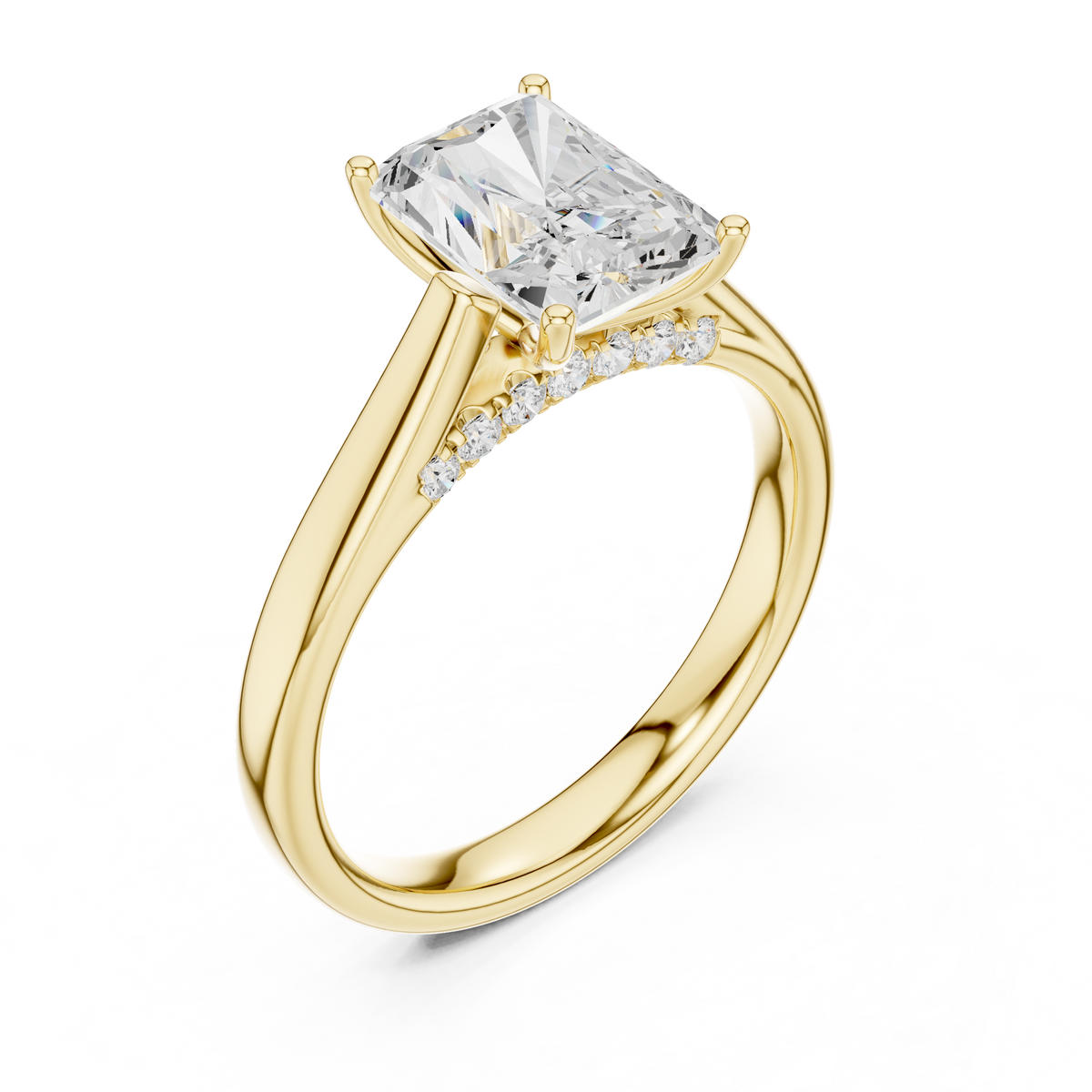 Ring met radiantgeslepen diamant en dubbele band in geelgoud — aanzicht 13