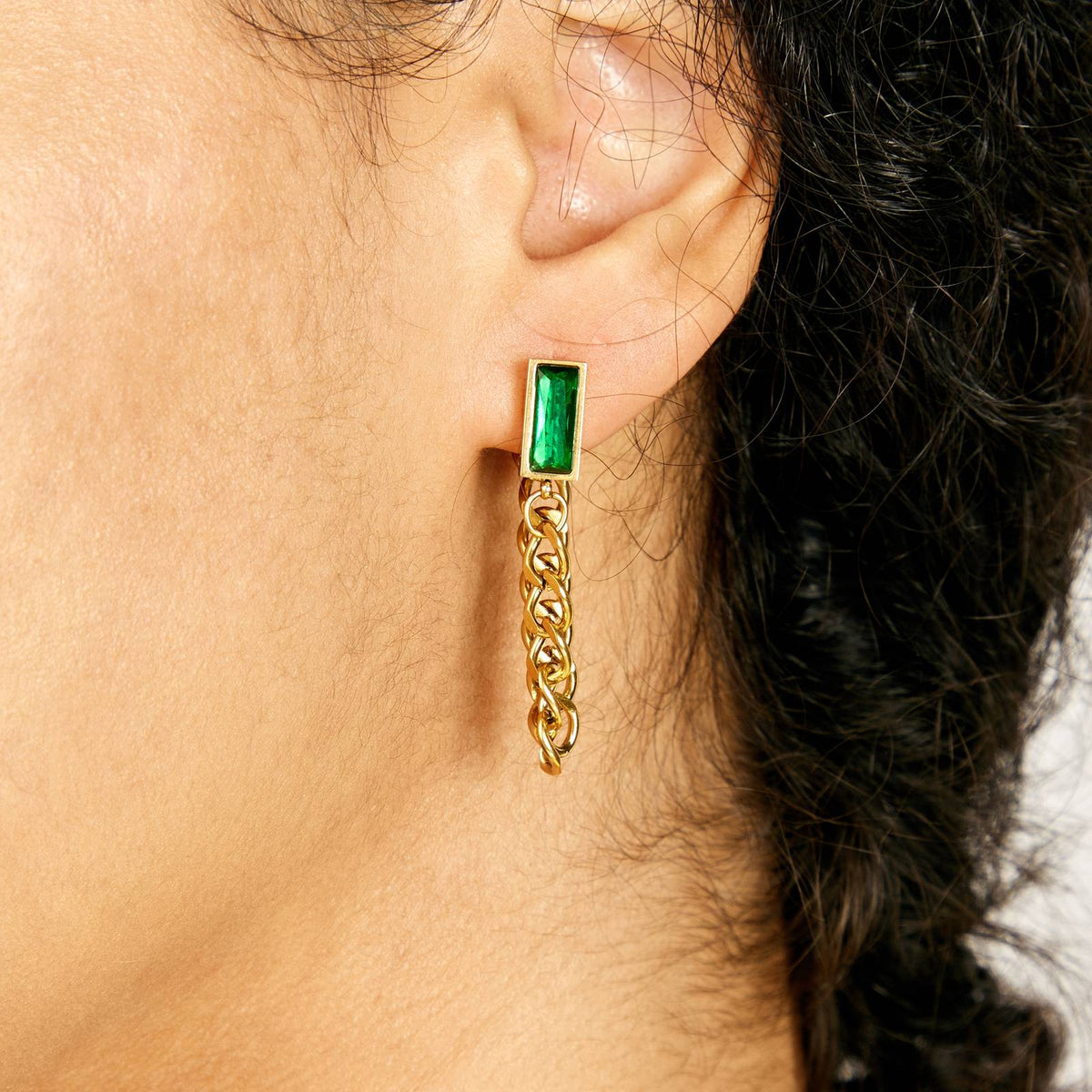 Esme Emerald Chain Earrings by Michaely – view 3