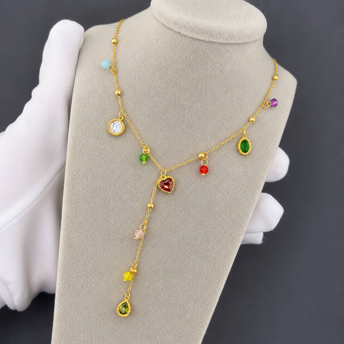 Prism Gemstone Lariat Necklace by Michaely – view 2