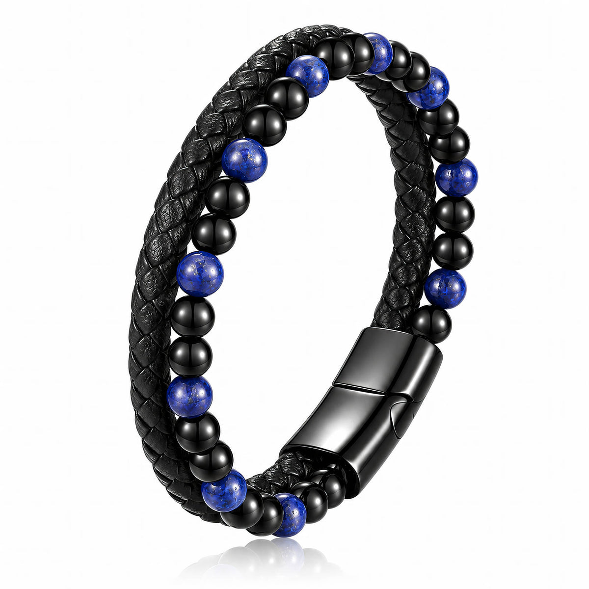 Onyx leren wikkelarmband van Michaely — aanzicht 1