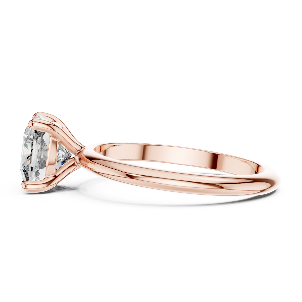 Solitairering met kussengeslepen diamant en gesplitste ringscheen in roségoud — aanzicht 7