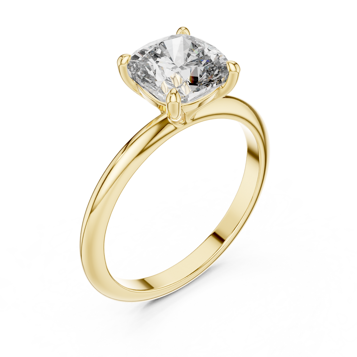 Solitairering met kussengeslepen diamant en gesplitste ringscheen in geelgoud — aanzicht 6