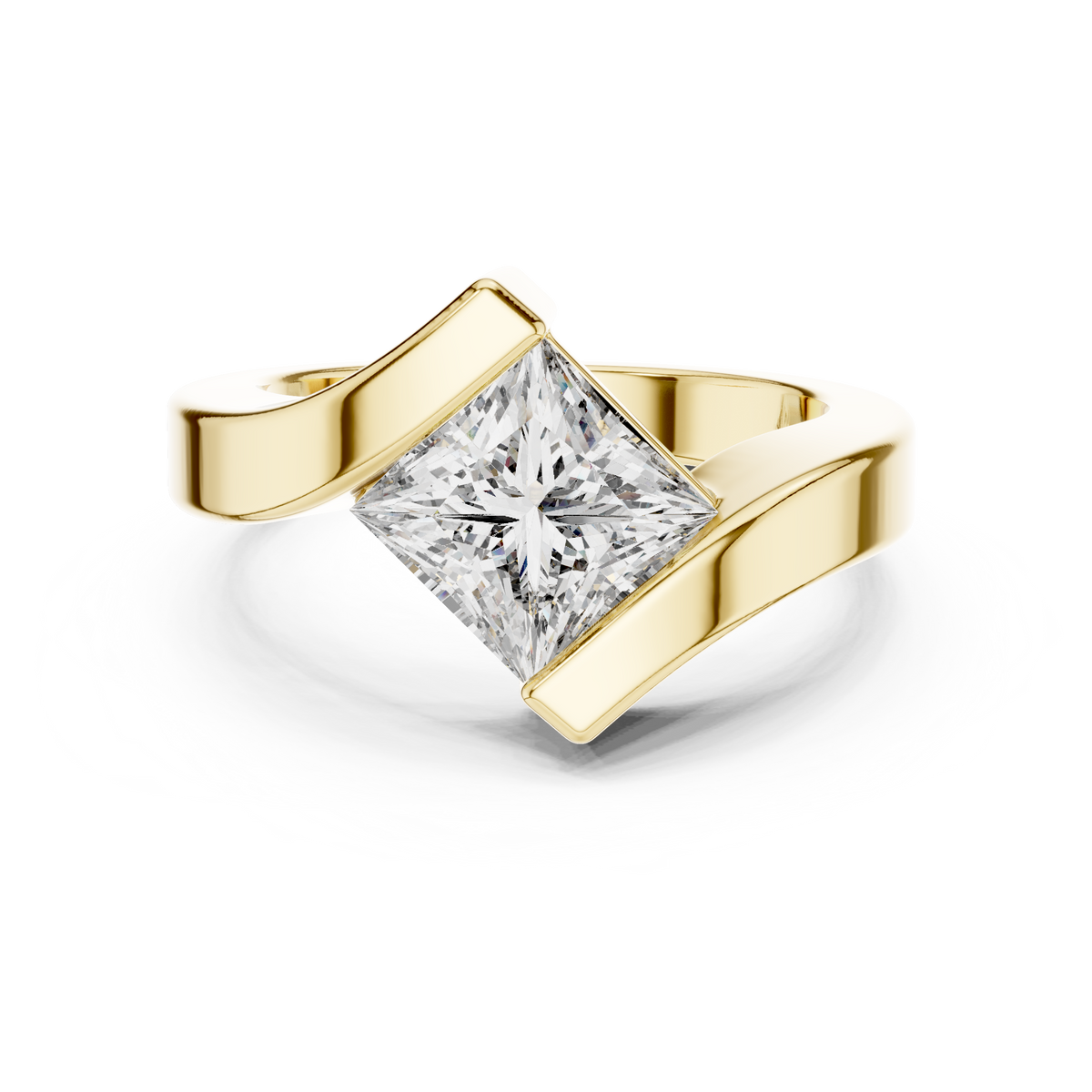 Princess-Cut Diamond Bypass Ring in yellow gold, view 1