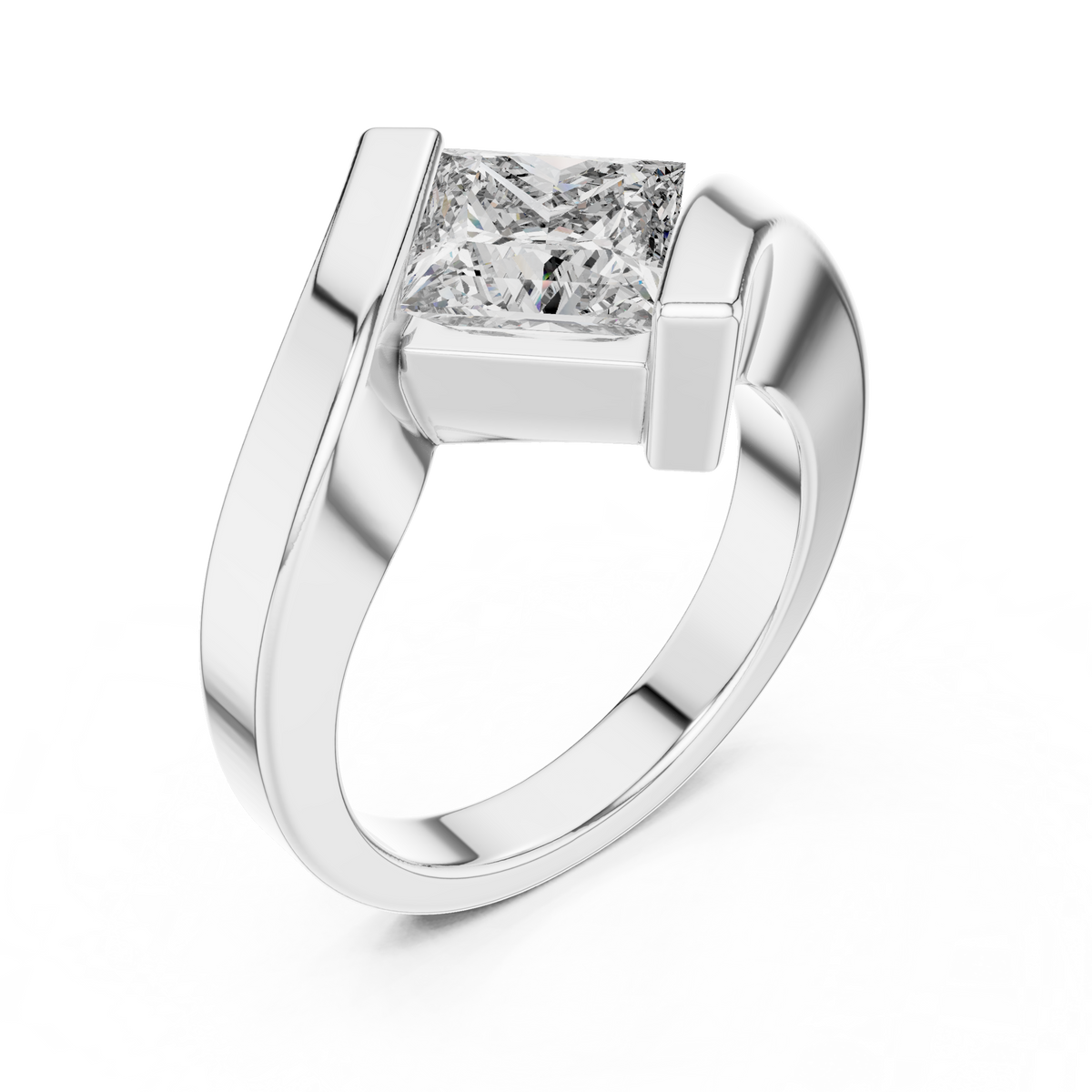 Princess-Cut Diamond Bypass Ring in white gold, view 7