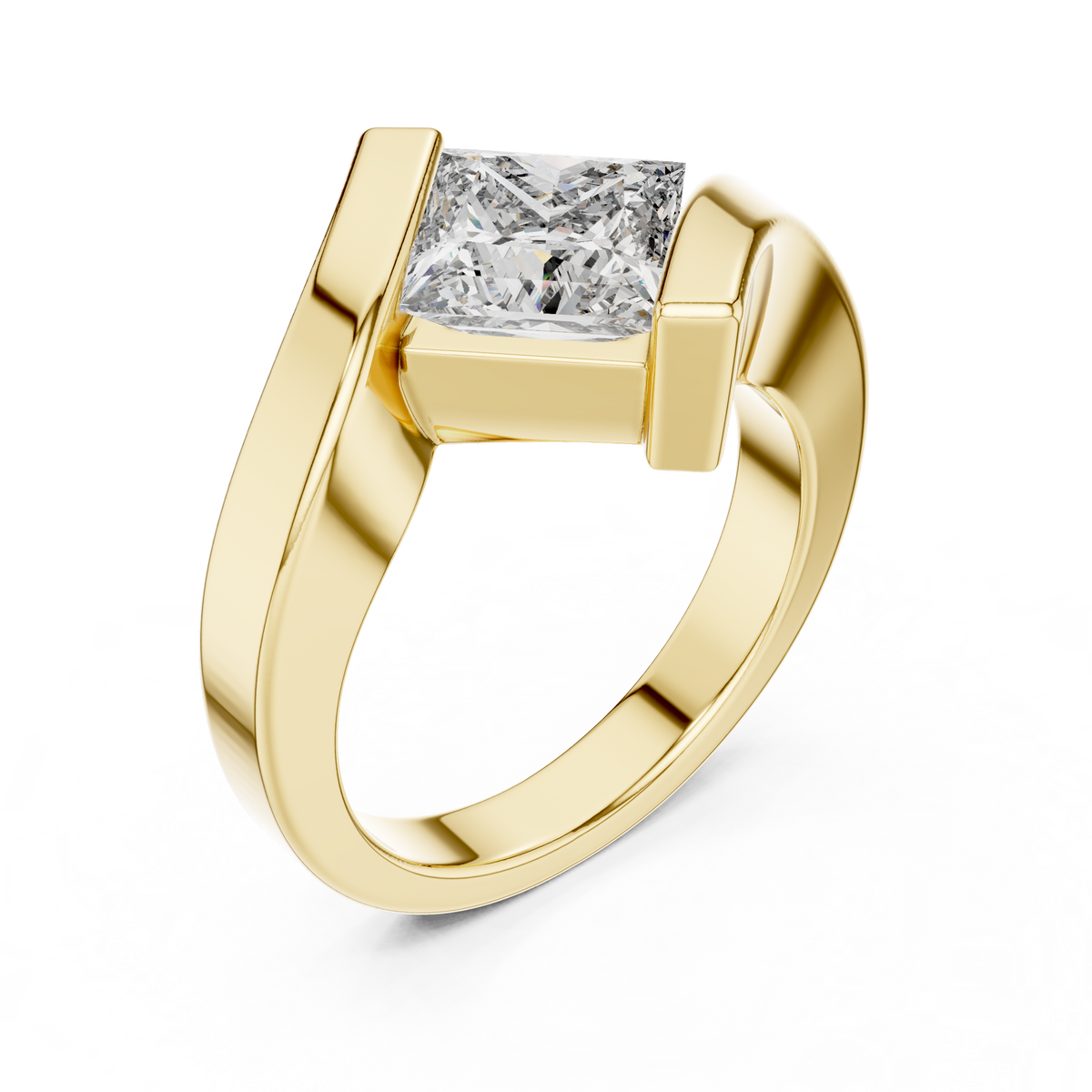 Princess-Cut Diamond Bypass Ring in yellow gold, view 9