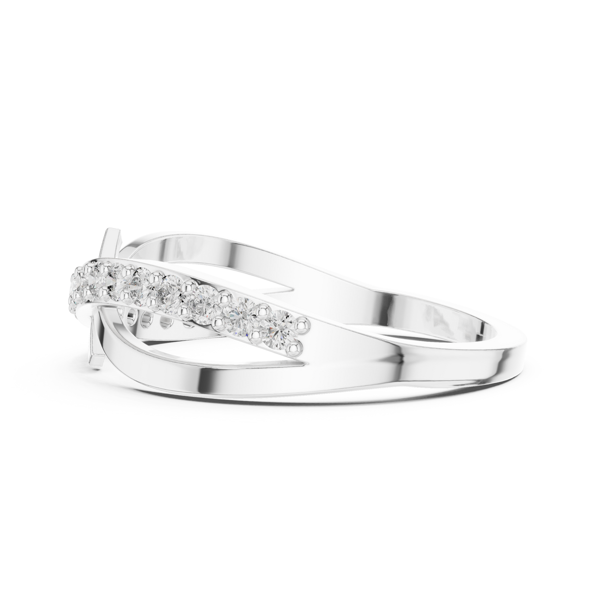 Diamanten ring met kruisend oneindigheidsmotief in witgoud — aanzicht 9