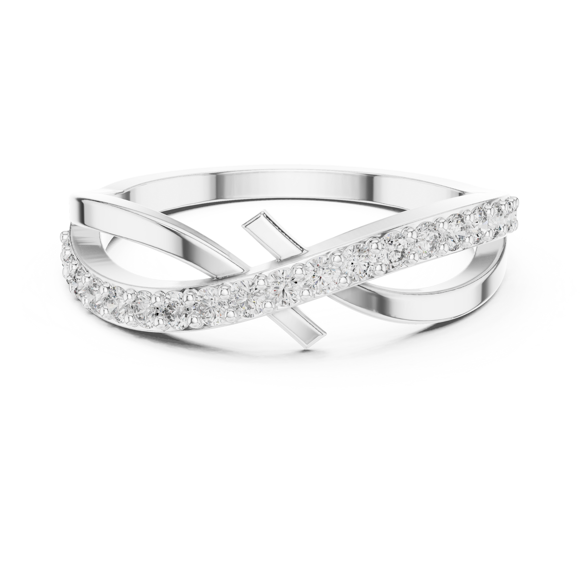 Diamanten ring met kruisend oneindigheidsmotief in witgoud — aanzicht 10