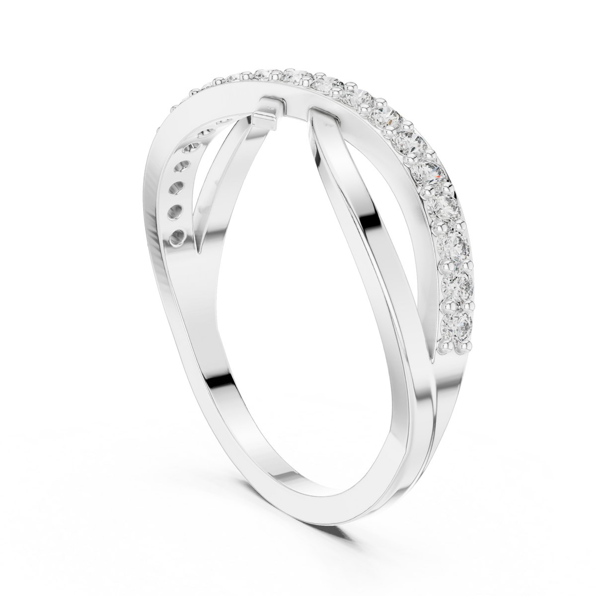 Diamanten ring met kruisend oneindigheidsmotief in witgoud — aanzicht 5