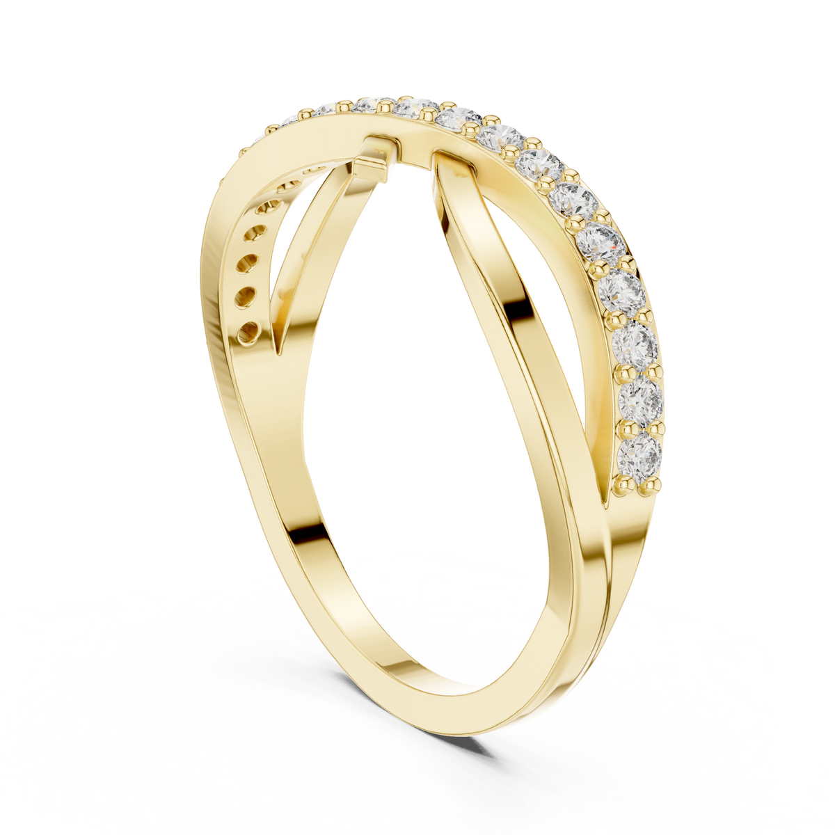 Diamanten ring met kruisend oneindigheidsmotief in geelgoud — aanzicht 6