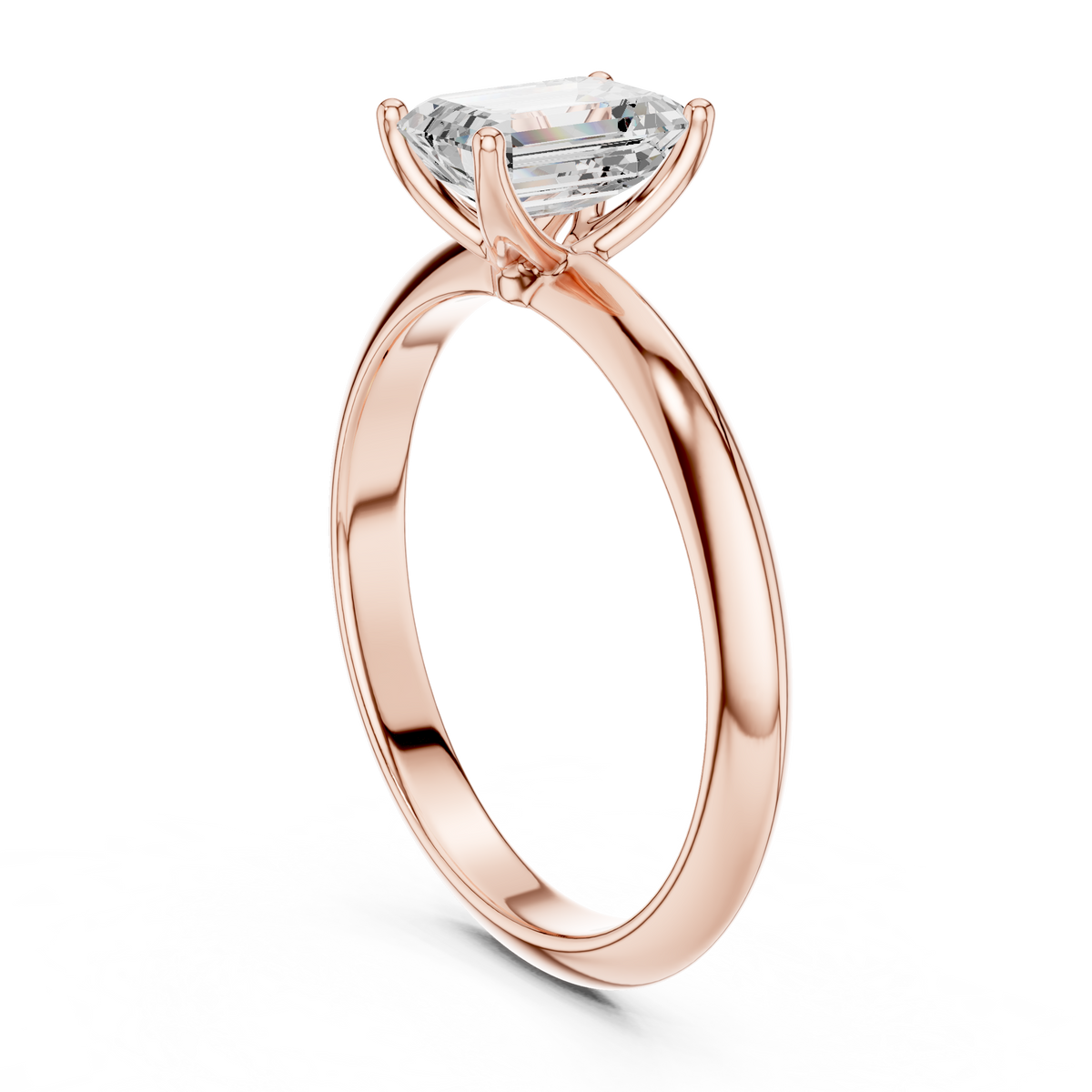 Emerald-Cut Diamond Slim-Band Solitaire Ring in rose gold, view 7