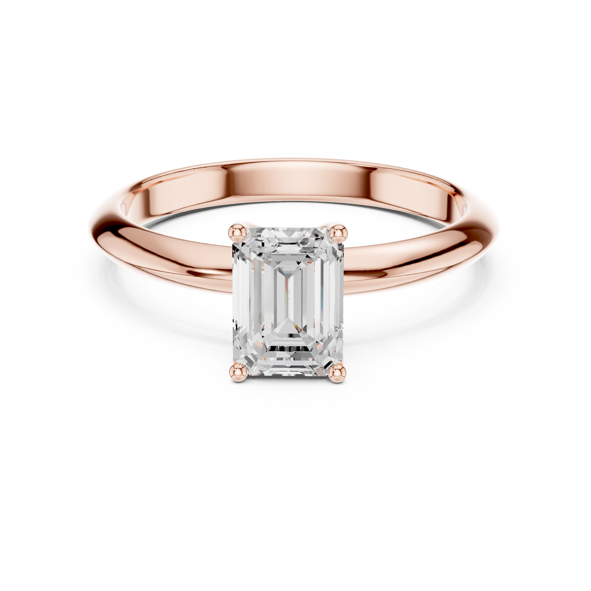 Emerald-Cut Diamond Slim-Band Solitaire Ring in rose gold, view 9
