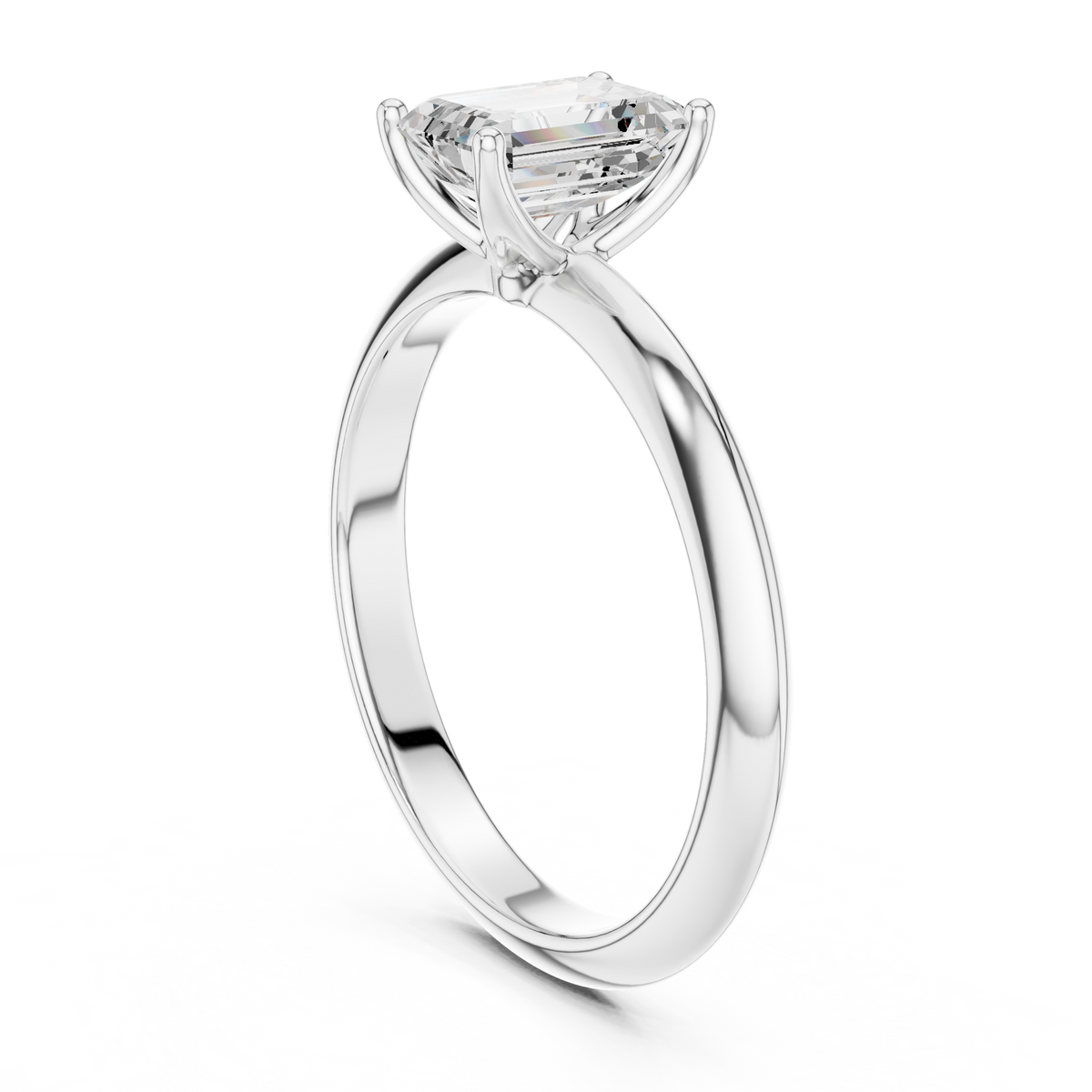 Emerald-Cut Diamond Slim-Band Solitaire Ring in white gold, view 10