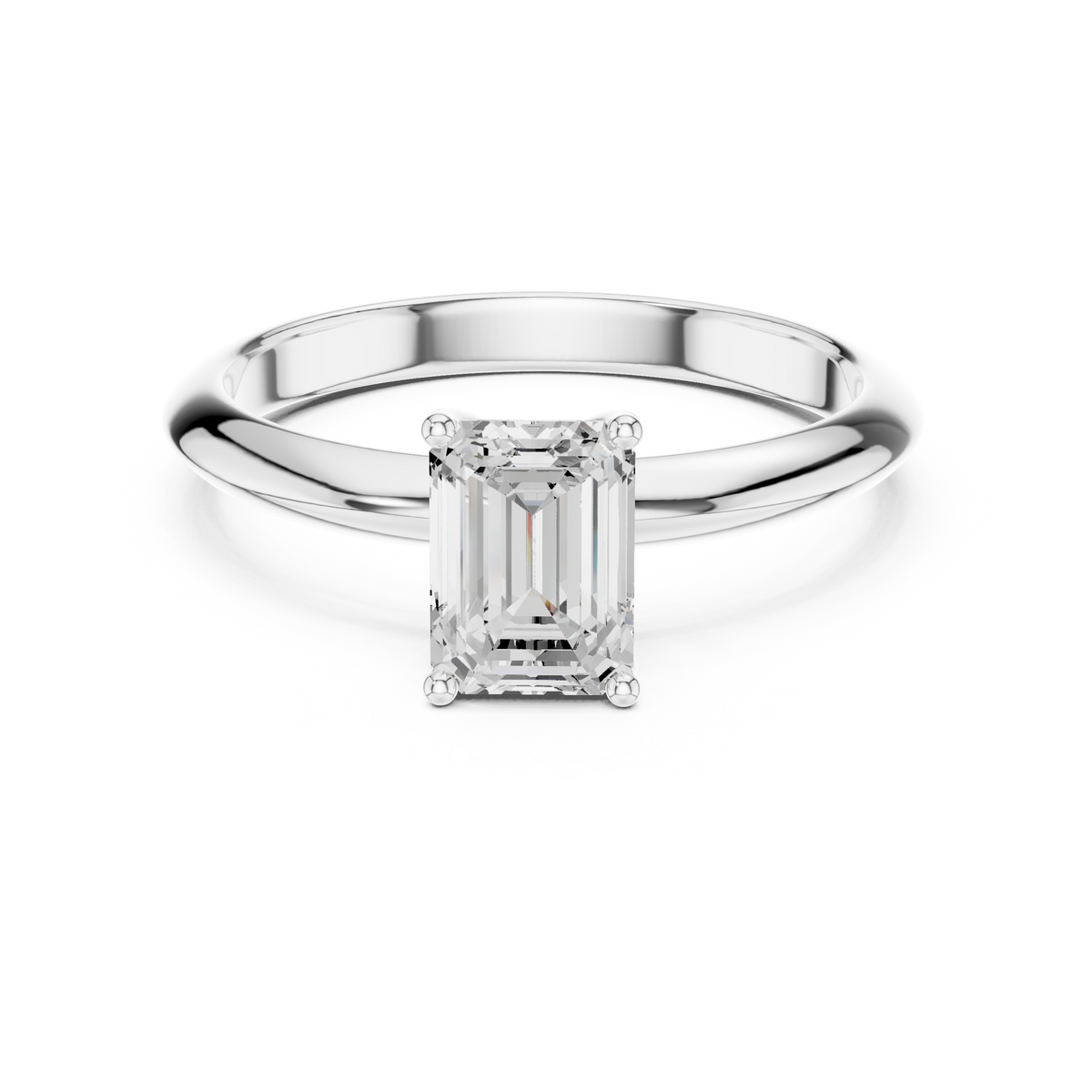 Emerald-Cut Diamond Slim-Band Solitaire Ring in white gold, view 12
