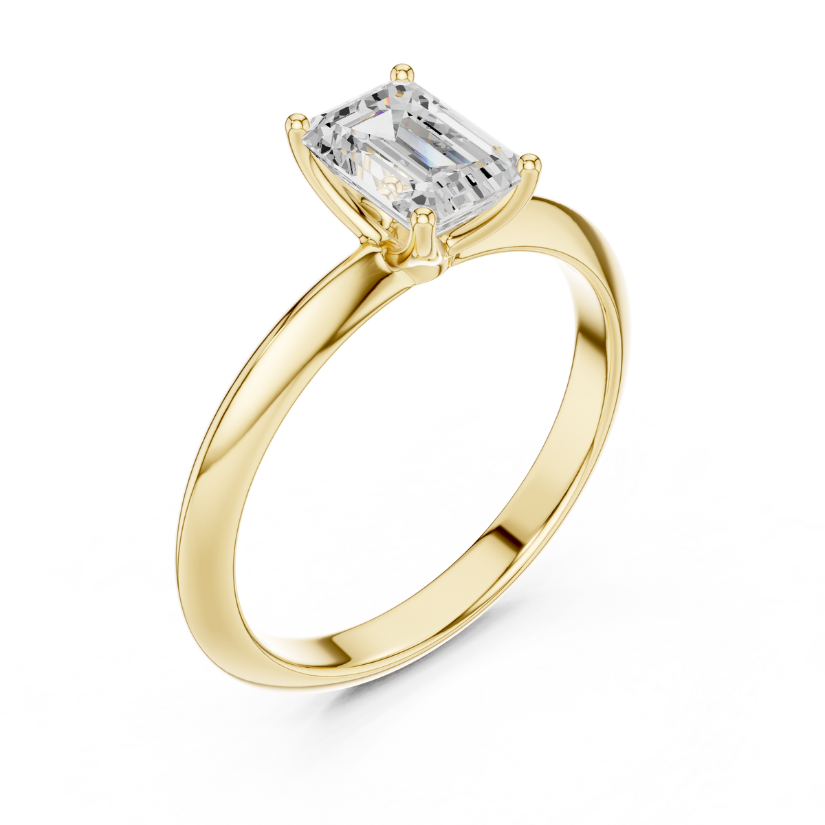 Emerald-Cut Diamond Slim-Band Solitaire Ring in yellow gold, view 1