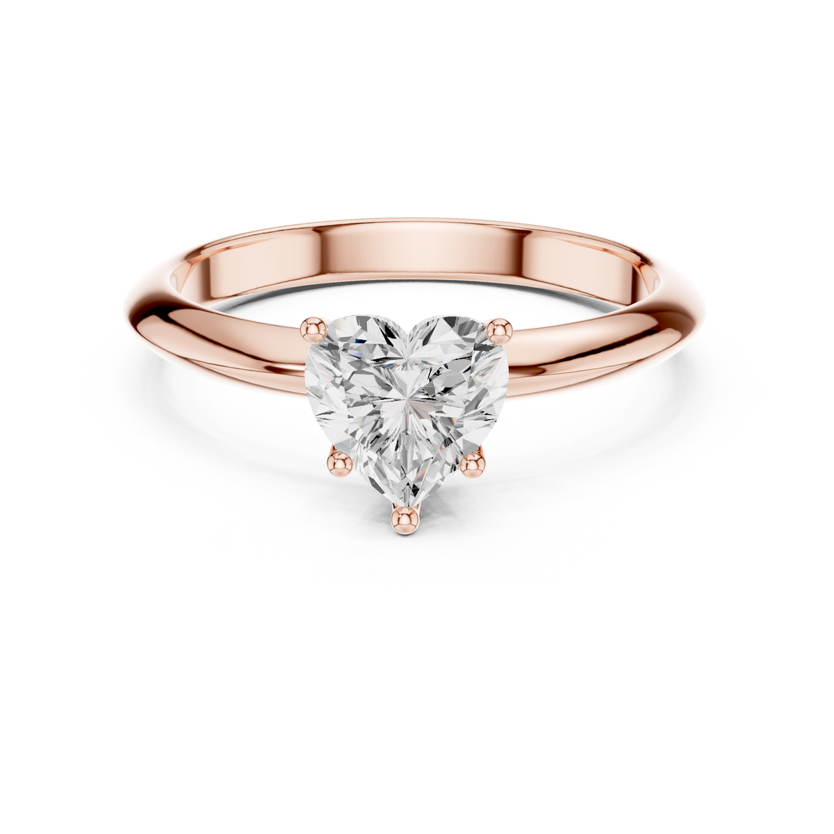 Fijne solitairering met hartgeslepen diamant in roségoud — aanzicht 9