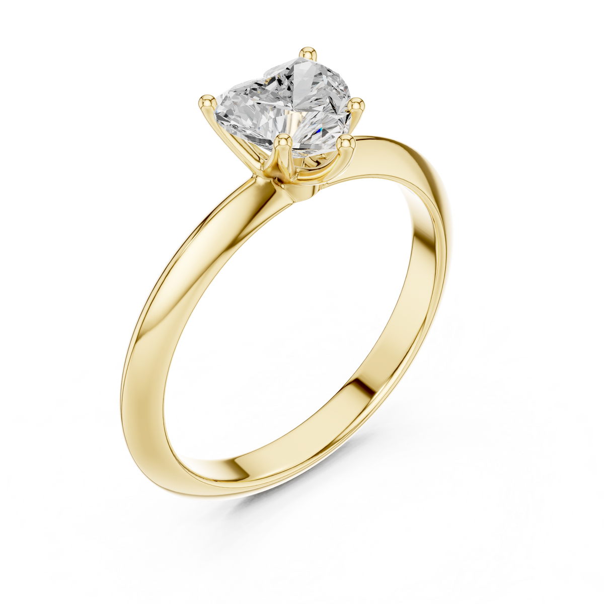 Heart-Cut Diamond Slim-Band Solitaire Ring in yellow gold, view 1