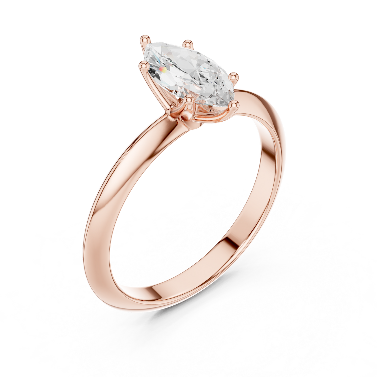 Solitairering met marquisegeslepen diamant in roségoud — aanzicht 8