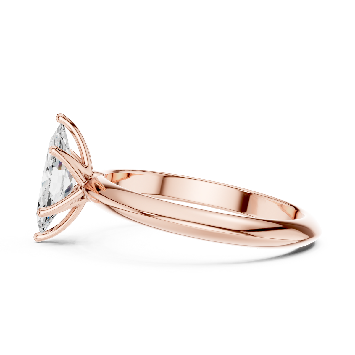Solitairering met marquisegeslepen diamant in roségoud — aanzicht 9