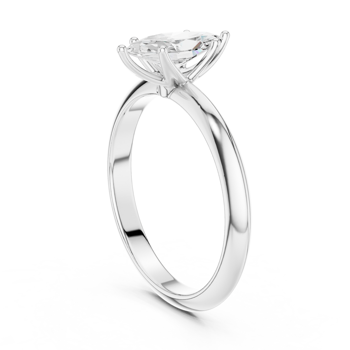 Solitairering met marquisegeslepen diamant in witgoud — aanzicht 10