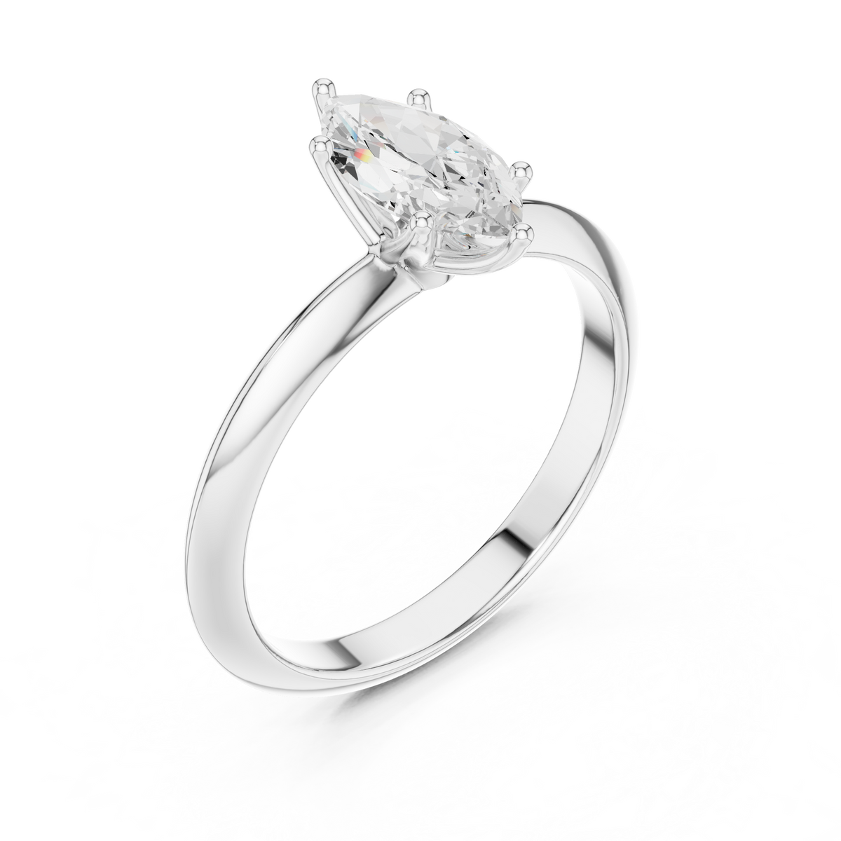 Solitairering met marquisegeslepen diamant in witgoud — aanzicht 11