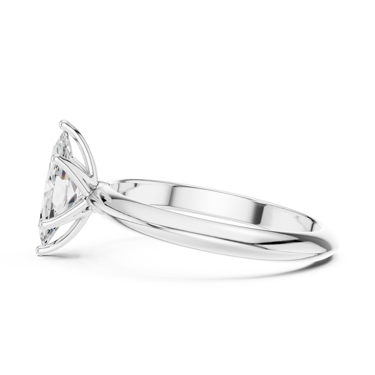 Solitairering met marquisegeslepen diamant in witgoud — aanzicht 12