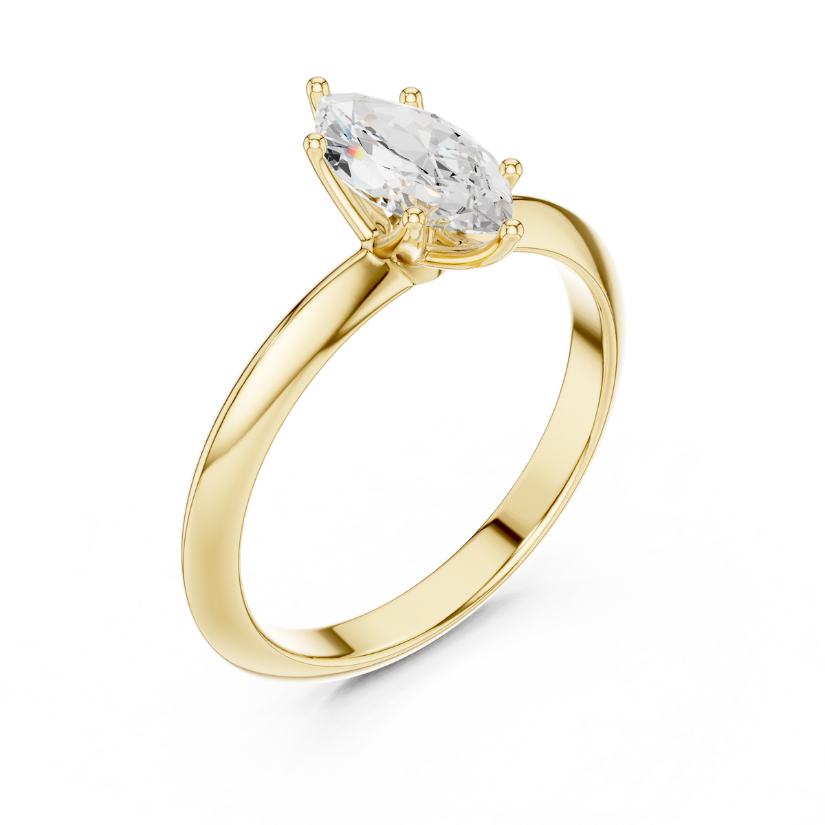 Solitairering met marquisegeslepen diamant in geelgoud — aanzicht 14