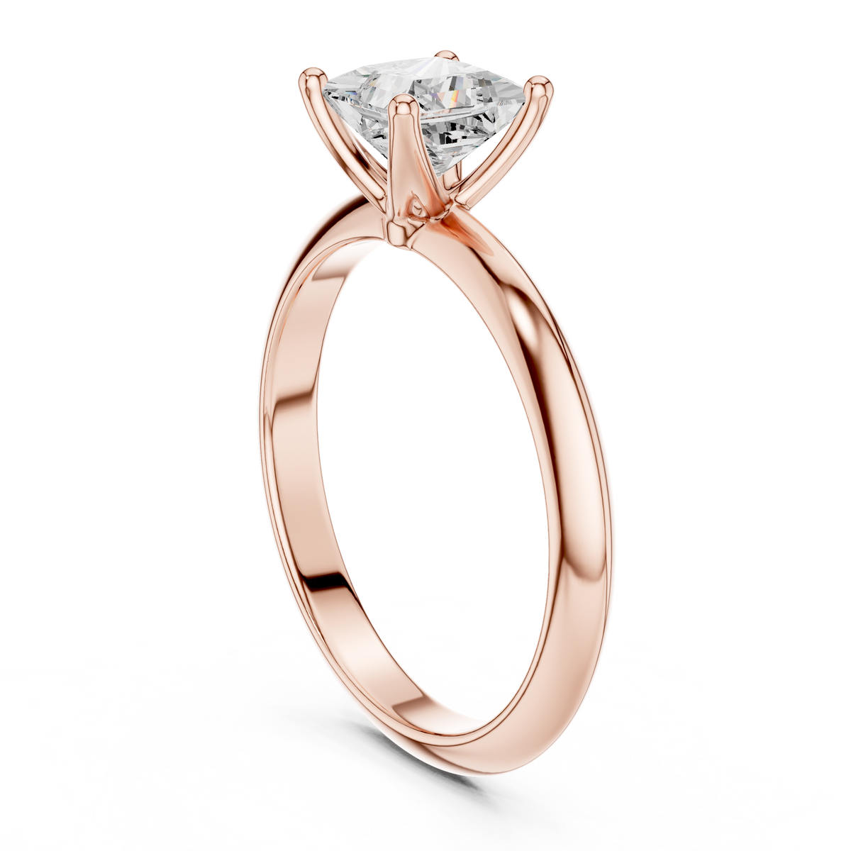 Princess-Cut Diamond Double-Band Solitaire Ring in rose gold, view 7