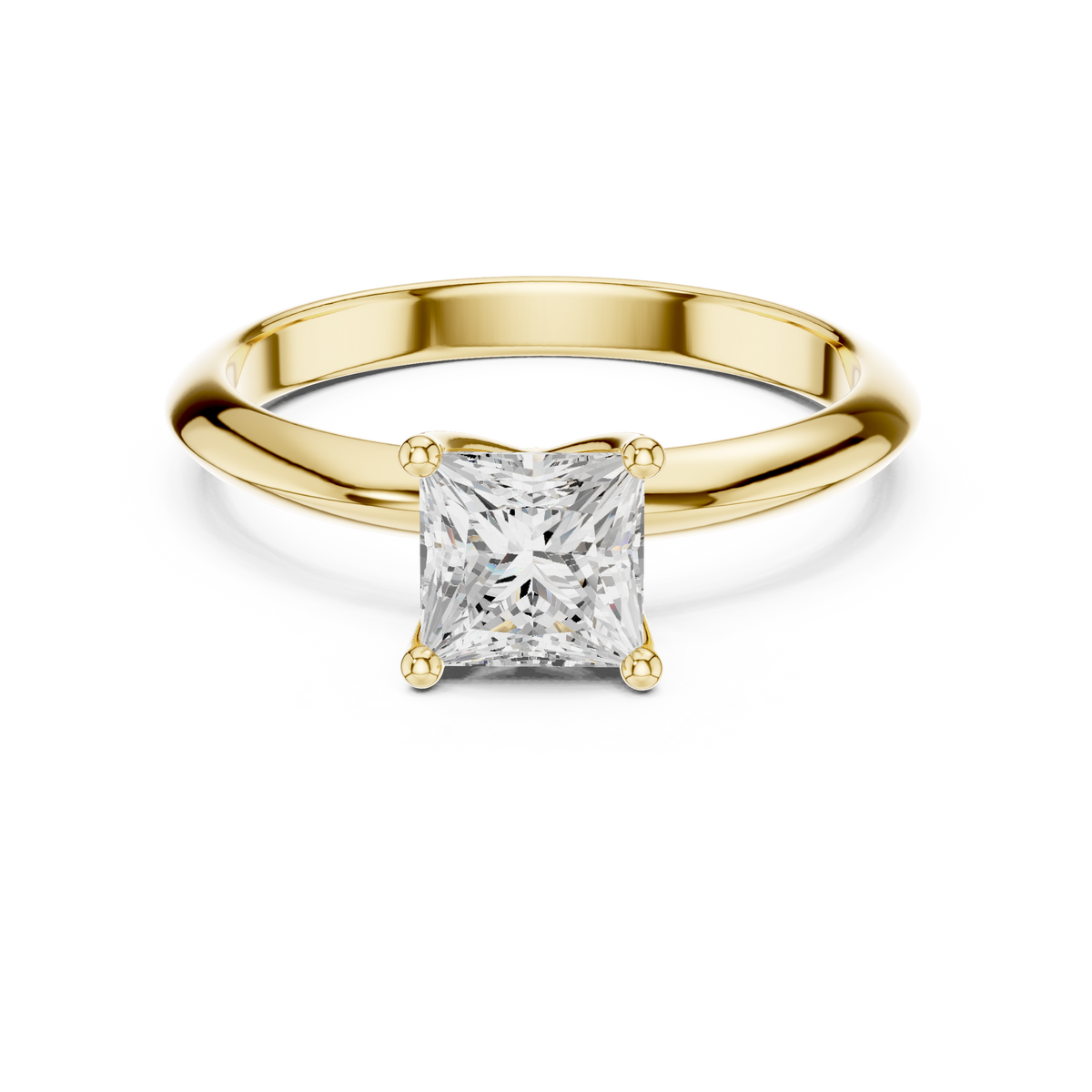 Solitairering met princessgeslepen diamant en dubbele band in geelgoud — aanzicht 1