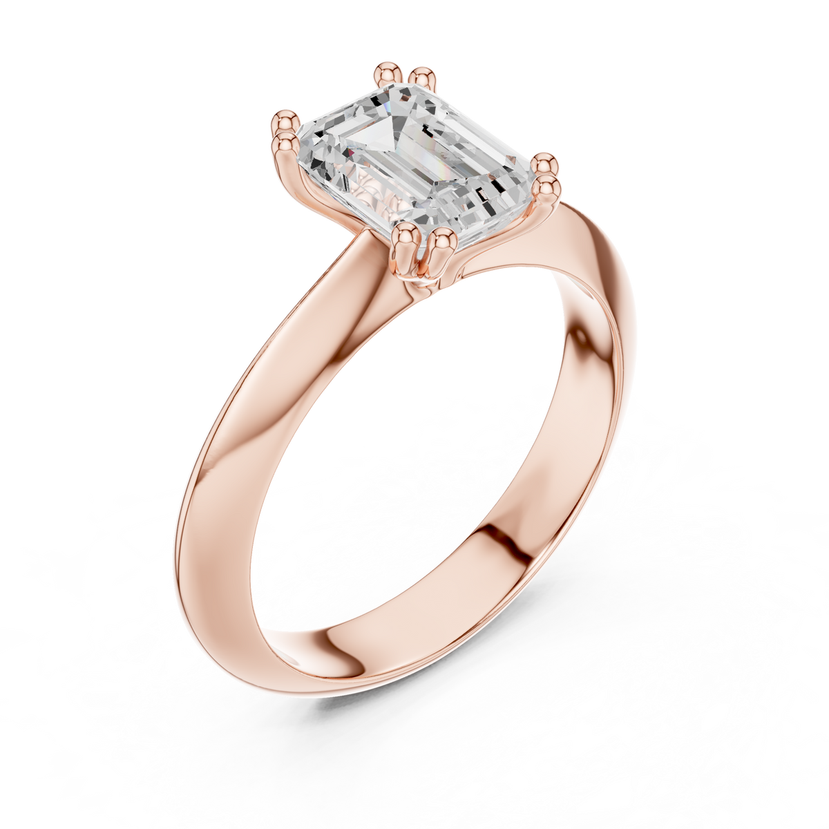 Solitairering met emeraldgeslepen diamant in roségoud — aanzicht 8