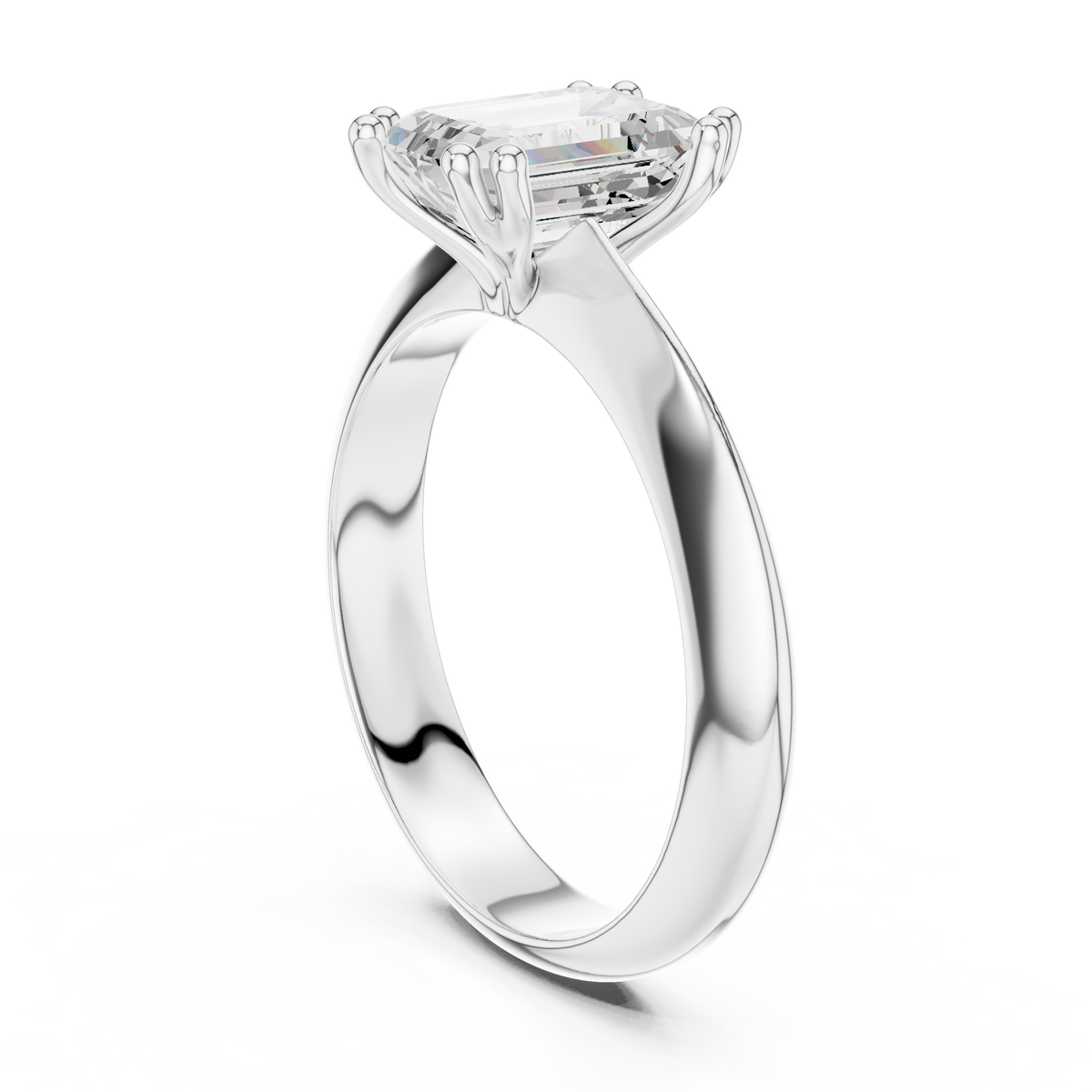 Solitairering met emeraldgeslepen diamant in witgoud — aanzicht 10