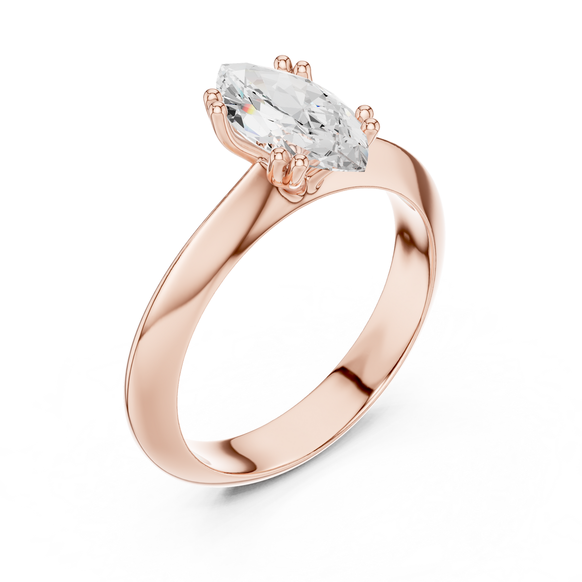 Marquise-Cut Diamond Fine-Band Solitaire Ring in rose gold, view 8