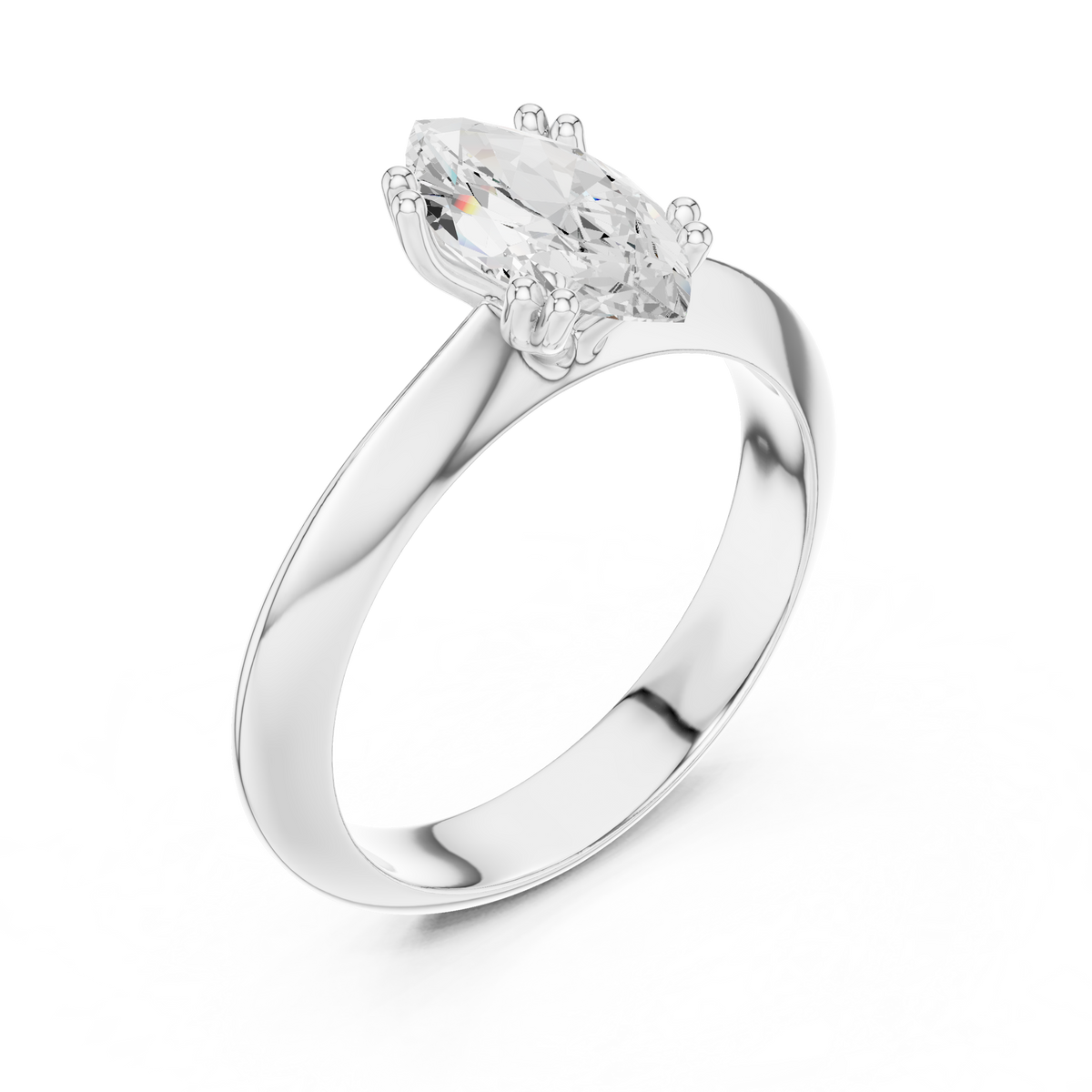 Marquise-Cut Diamond Fine-Band Solitaire Ring in white gold, view 11
