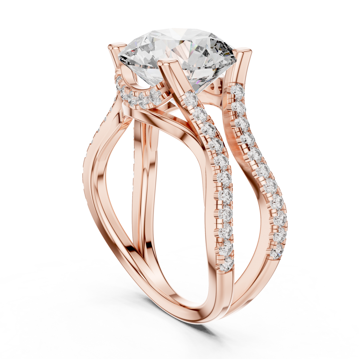 Round Diamond Split-Shank Pavé Engagement Ring in rose gold, view 4