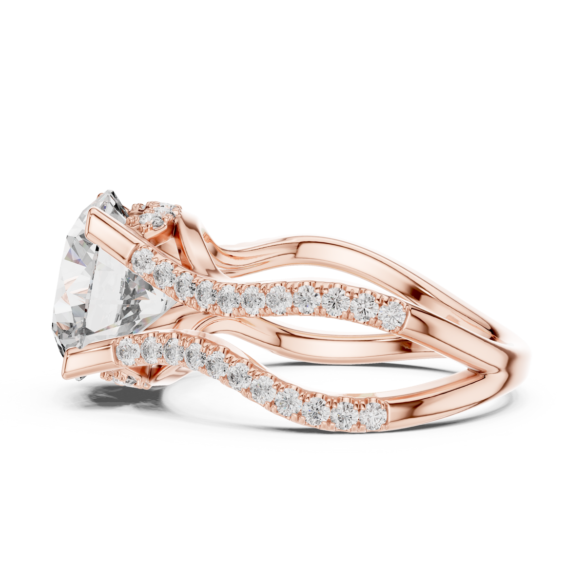 Round Diamond Split-Shank Pavé Engagement Ring in rose gold, view 5