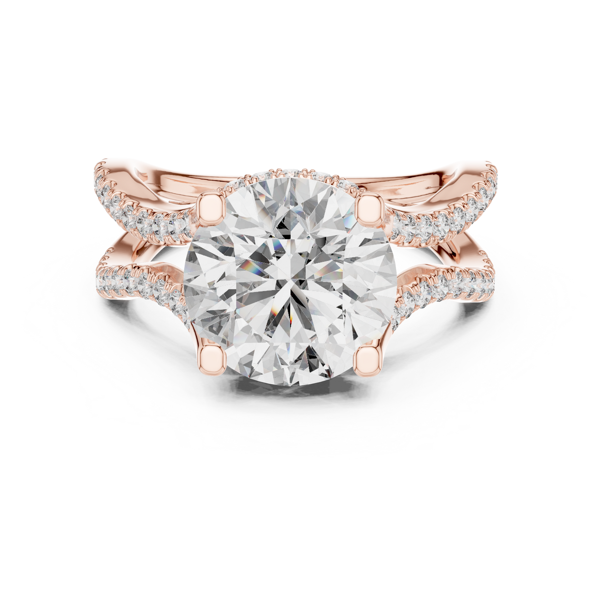 Round Diamond Split-Shank Pavé Engagement Ring in rose gold, view 6