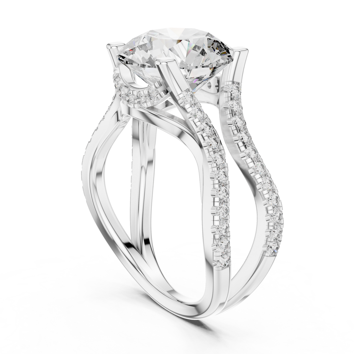 Round Diamond Split-Shank Pavé Engagement Ring in white gold, view 7