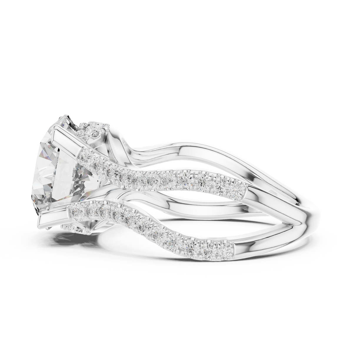 Round Diamond Split-Shank Pavé Engagement Ring in white gold, view 8