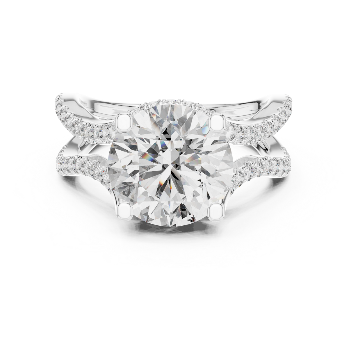 Round Diamond Split-Shank Pavé Engagement Ring in white gold, view 9