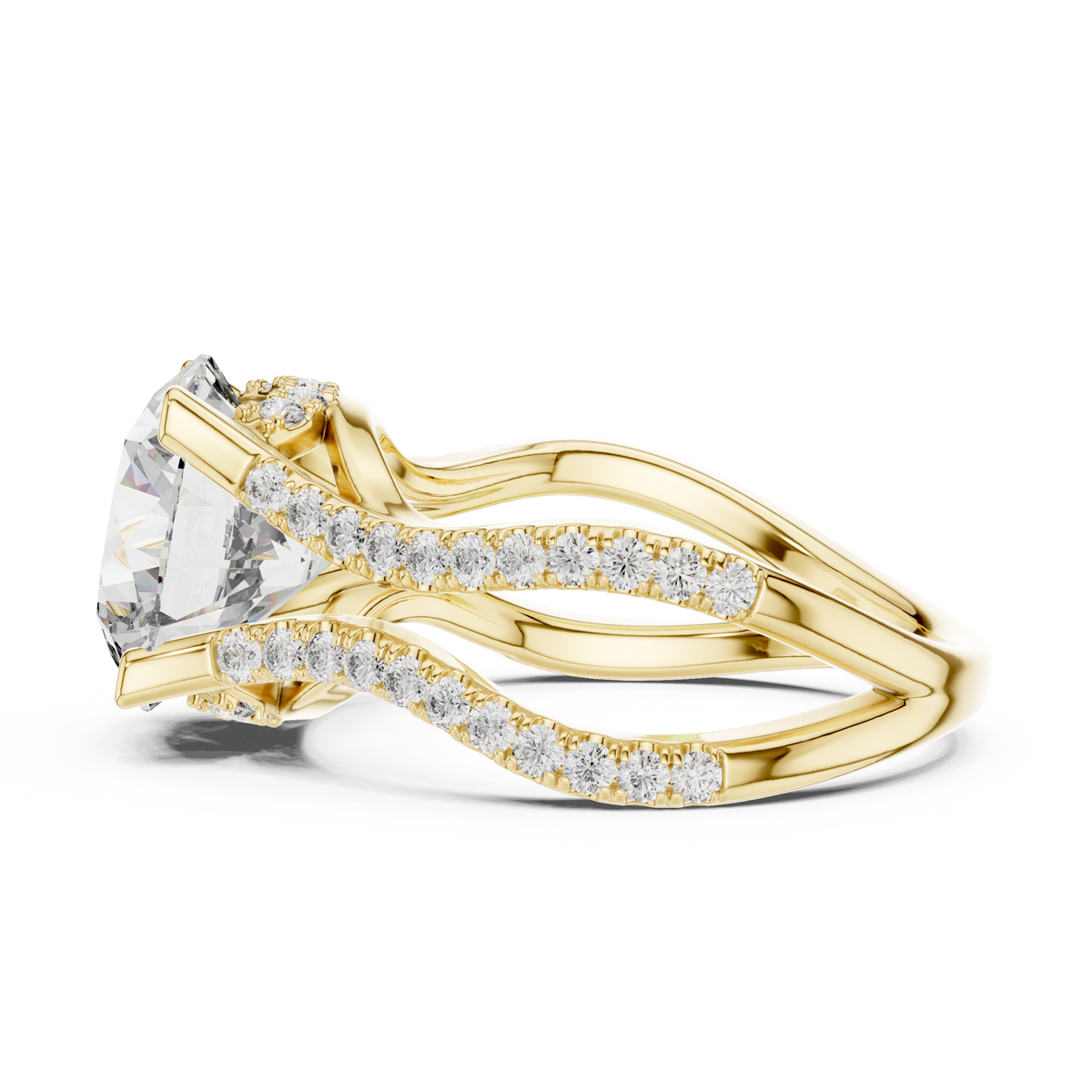 Round Diamond Split-Shank Pavé Engagement Ring in yellow gold, view 11