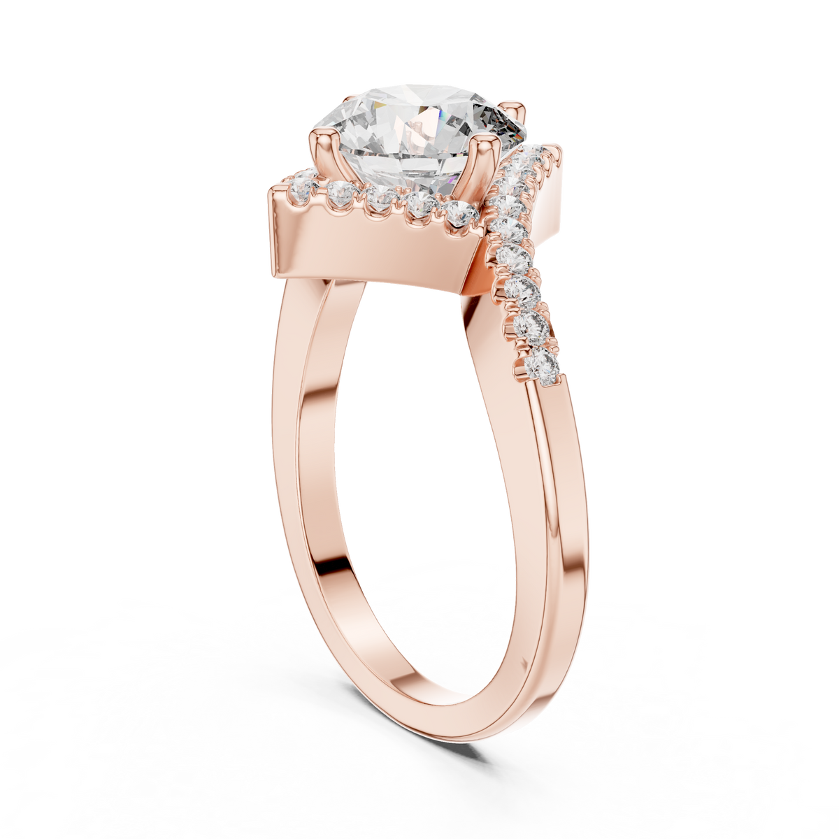 Round Diamond Kite-Halo Engagement Ring in rose gold, view 4