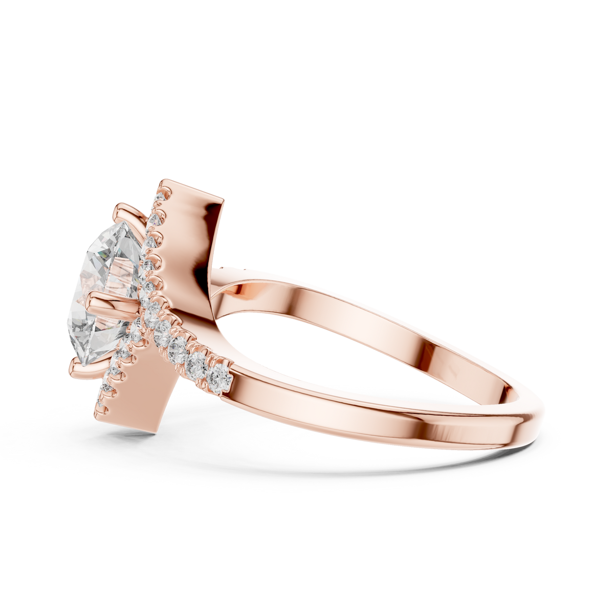 Round Diamond Kite-Halo Engagement Ring in rose gold, view 5