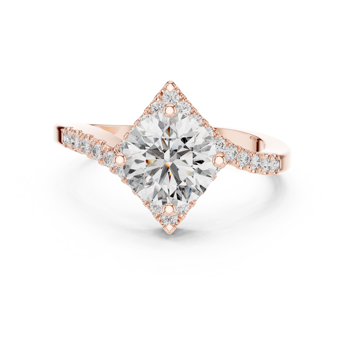 Round Diamond Kite-Halo Engagement Ring in rose gold, view 6