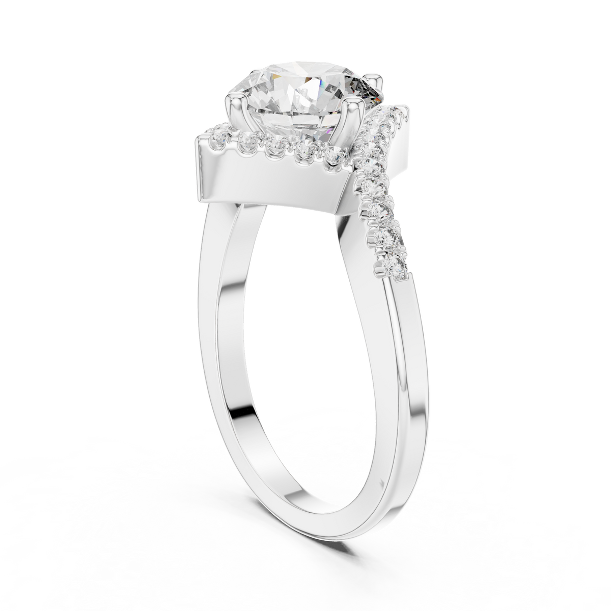 Round Diamond Kite-Halo Engagement Ring in white gold, view 7